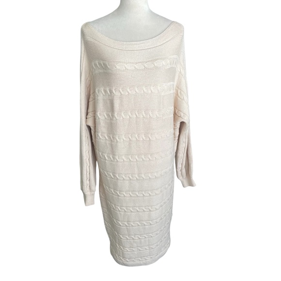 Kirundo Cable Knit Sweater Dress Women Sz XL Neutral Ivory Chunky Layering NWT - Picture 1 of 7